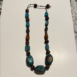 Blue and Brown Beaded Necklace with Natural Stones